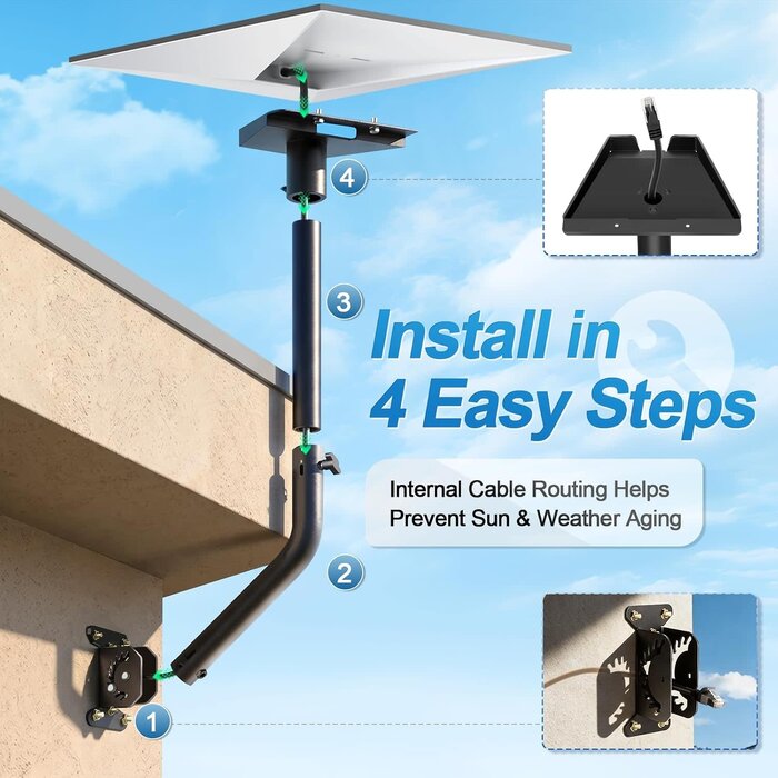 ZJ-A02 - BEIDUONA Adjustable Mount for Starlink Standard Gen 3 (4/4X/V3), Roof & Wall Mounting Kit with 30-Inch Extension Tube, No-Disassembly Angle & Height Adjustment Satellite Finders (Black)