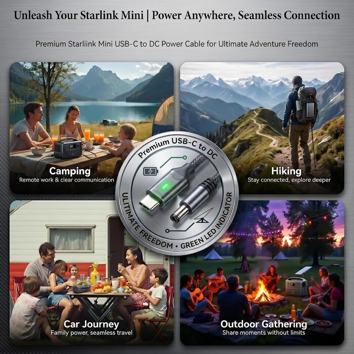 SL-TYPE/C-10ft - Thergoni Starlink Mini USB-C to DC Power Cable, 20V PD 100W Output, 18AWG Tinned Copper Wire, Stable Power Supply Cord for Outdoor Indoor, Travel & RV Use,Starlink Mini Accessories,10FT