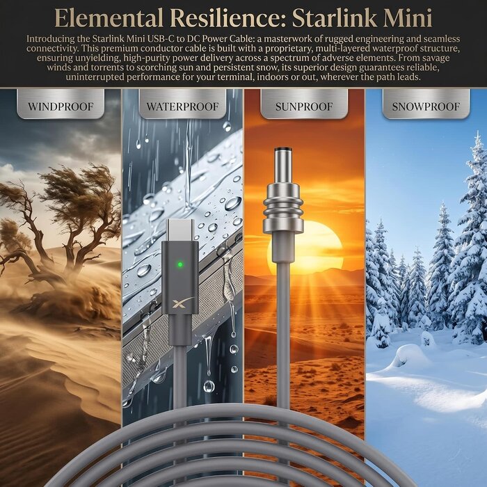 SL-TYPE/C-10ft - Thergoni Starlink Mini USB-C to DC Power Cable, 20V PD 100W Output, 18AWG Tinned Copper Wire, Stable Power Supply Cord for Outdoor Indoor, Travel & RV Use,Starlink Mini Accessories,10FT