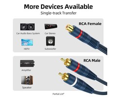 BK33 - DteeDck RCA Splitter 1 Female to 2 Male, RCA Y Splitter Audio Cable Split Dark Blue Adapter 8 inch for TV Subwoofer Car Stereo Speaker Amplifer
