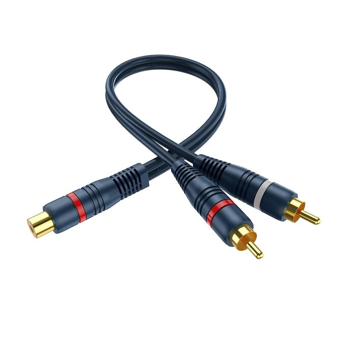 BK33 - DteeDck RCA Splitter 1 Female to 2 Male, RCA Y Splitter Audio Cable Split Dark Blue Adapter 8 inch for TV Subwoofer Car Stereo Speaker Amplifer