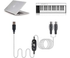 MIDI23001 - TENINYU 6.5ft Dual In/Out Male 5-Pin MIDI Cable to Male USB-A Cable Converter 2 in 1 PC to Synthesizer Music Studio Keyboard Interface Wire Plug Controller Adapter Cord 16 Channels Supports Computer Laptop Windows and Mac