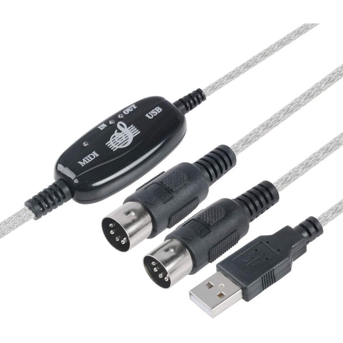 MIDI23001 - TENINYU 6.5ft Dual In/Out Male 5-Pin MIDI Cable to Male USB-A Cable Converter 2 in 1 PC to Synthesizer Music Studio Keyboard Interface Wire Plug Controller Adapter Cord 16 Channels Supports Computer Laptop Windows and Mac