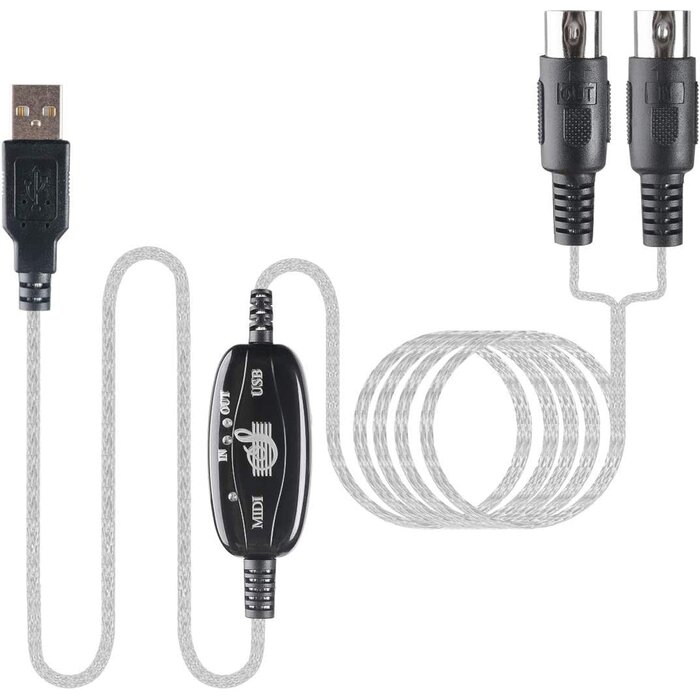 MIDI23001 - TENINYU 6.5ft Dual In/Out Male 5-Pin MIDI Cable to Male USB-A Cable Converter 2 in 1 PC to Synthesizer Music Studio Keyboard Interface Wire Plug Controller Adapter Cord 16 Channels Supports Computer Laptop Windows and Mac