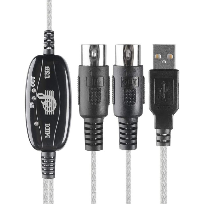 MIDI23001 - TENINYU 6.5ft Dual In/Out Male 5-Pin MIDI Cable to Male USB-A Cable Converter 2 in 1 PC to Synthesizer Music Studio Keyboard Interface Wire Plug Controller Adapter Cord 16 Channels Supports Computer Laptop Windows and Mac