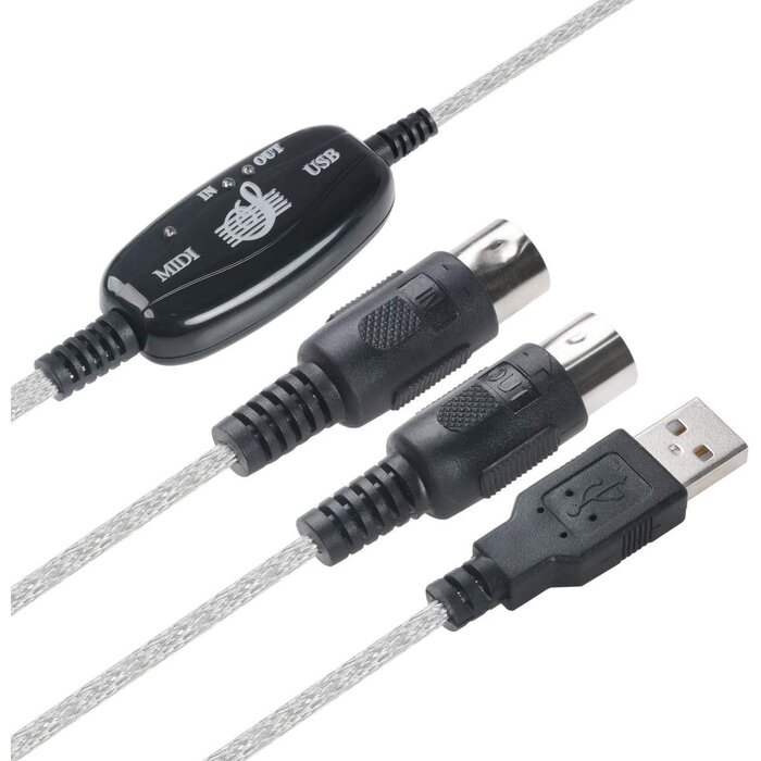 MIDI23001 - TENINYU 6.5ft Dual In/Out Male 5-Pin MIDI Cable to Male USB-A Cable Converter 2 in 1 PC to Synthesizer Music Studio Keyboard Interface Wire Plug Controller Adapter Cord 16 Channels Supports Computer Laptop Windows and Mac