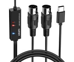 LUM-03 - LEKATO 6.5ft Dual In/Out Male 5-Pin MIDI Cable to Male USB-C, Type-C MIDI Interface with Input & Output Connecting Keyboard/Synthesizer for Editing Recording Professional Cord Windows/Mac Studio, Black