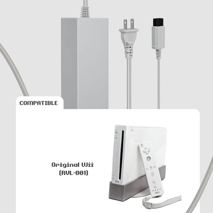 WN-AC-PWR - TNP Wii Power Cord, Replacement AC Adapter for Nintendo Wii, 12V 3.7A Wii Console Power Supply with Us Plug, 100-245V Ac Input and 12V 3.7A Dc Output; Compact for Home or Travel