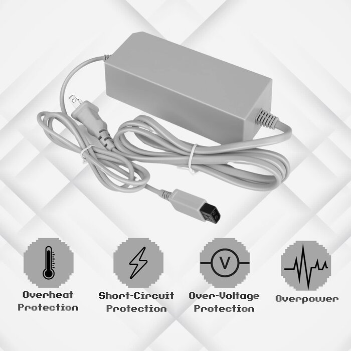 WN-AC-PWR - TNP Wii Power Cord, Replacement AC Adapter for Nintendo Wii, 12V 3.7A Wii Console Power Supply with Us Plug, 100-245V Ac Input and 12V 3.7A Dc Output; Compact for Home or Travel