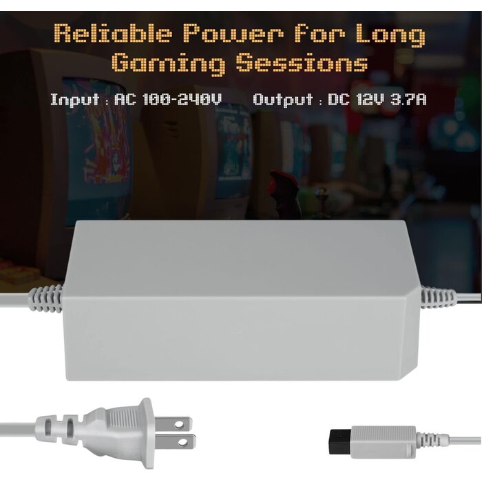 WN-AC-PWR - TNP Wii Power Cord, Replacement AC Adapter for Nintendo Wii, 12V 3.7A Wii Console Power Supply with Us Plug, 100-245V Ac Input and 12V 3.7A Dc Output; Compact for Home or Travel