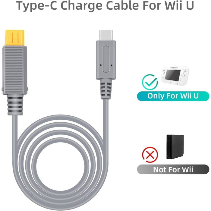 WiiU-PWR-6FT - Wigearss 6.5Ft (2M) Wii U to USB-C Power Cable, Works with a 35w-65w Power Adapter-Gray (Does not Include The Power Adapter/not Compatible with Wii)