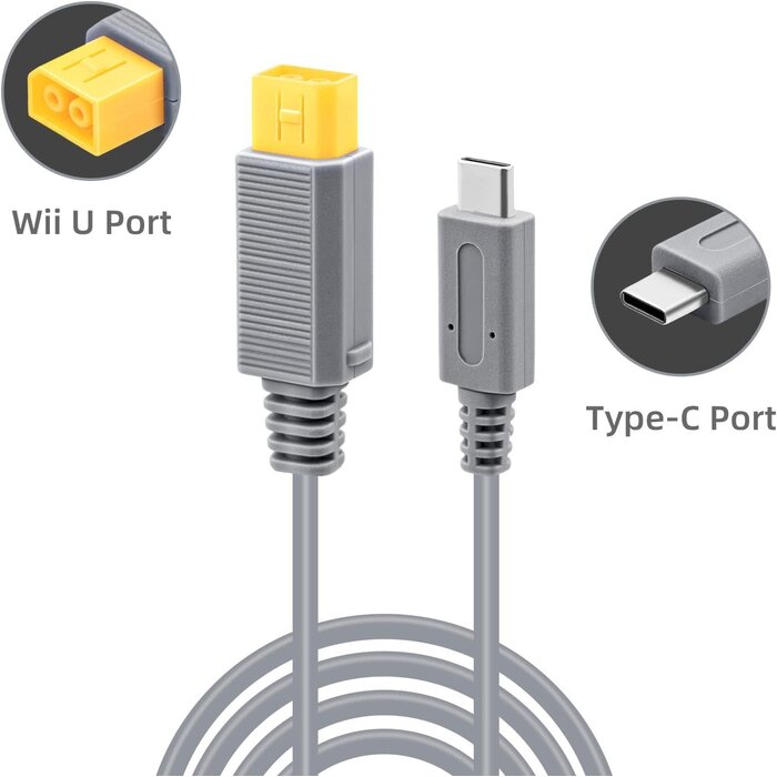 WiiU-PWR-6FT - Wigearss 6.5Ft (2M) Wii U to USB-C Power Cable, Works with a 35w-65w Power Adapter-Gray (Does not Include The Power Adapter/not Compatible with Wii)