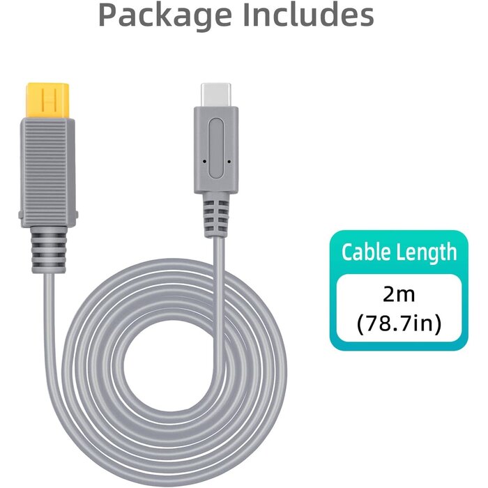 WiiU-PWR-6FT - Wigearss 6.5Ft (2M) Wii U to USB-C Power Cable, Works with a 35w-65w Power Adapter-Gray (Does not Include The Power Adapter/not Compatible with Wii)