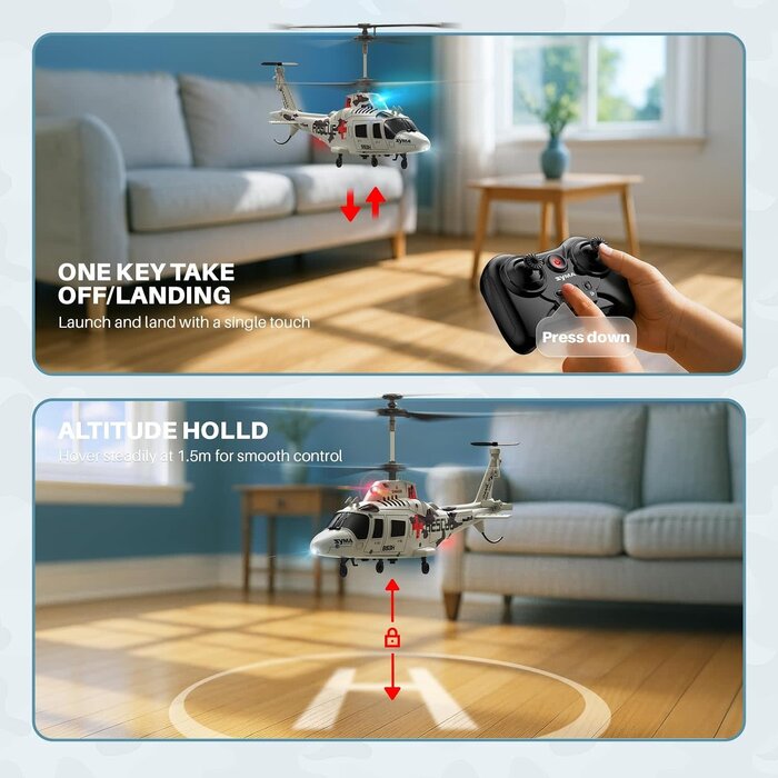 Syma S53H - SYMA S53H Rescue Transport RC Helicopter for Kids, Stable Hover and Safety System One-key Takeoff, Altitude Hold, Blocked-blade Protection, Low-battery Alerts and 2.4GHz Control