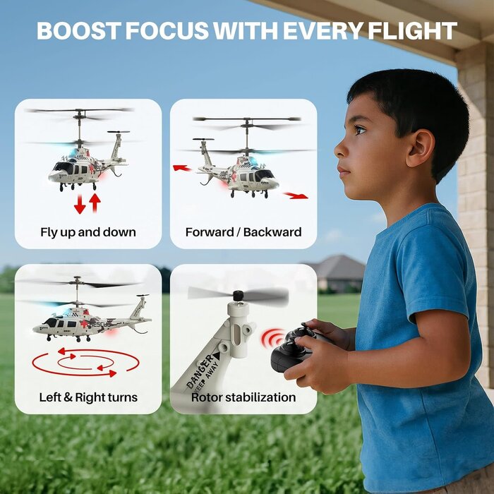 Syma S53H - SYMA S53H Rescue Transport RC Helicopter for Kids, Stable Hover and Safety System One-key Takeoff, Altitude Hold, Blocked-blade Protection, Low-battery Alerts and 2.4GHz Control