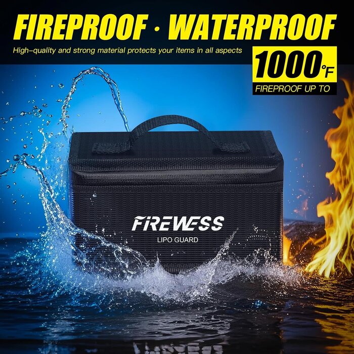‎LSB-BLK - FIREWESS Lipo Safe Bag Fireproof, 6.7x4.3x3.3in lithium battery bag fireproof and Explosionproof, Lipo Battery Storage Guard Safe Pouch for Charge and Storage