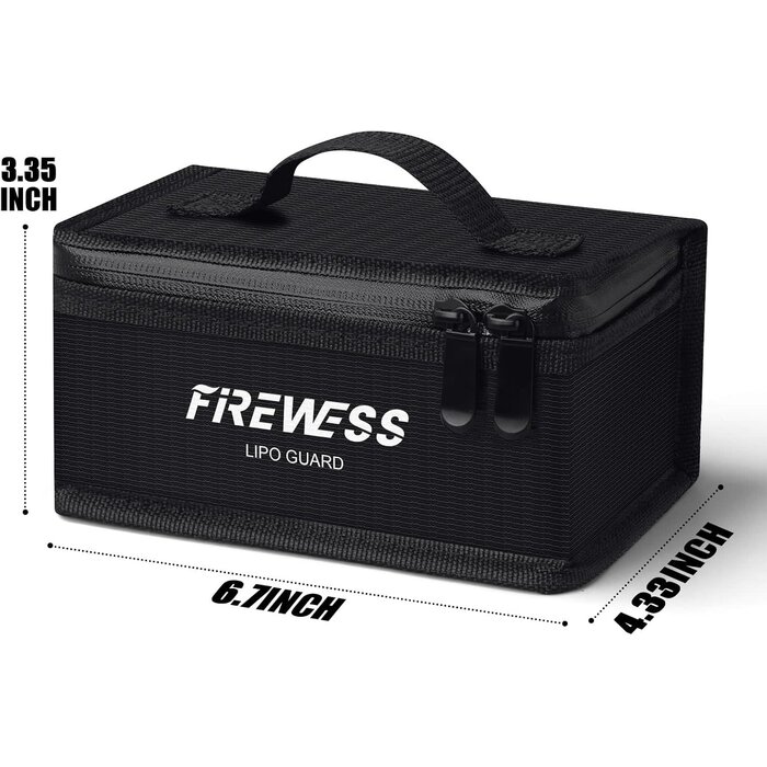 ‎LSB-BLK - FIREWESS Lipo Safe Bag Fireproof, 6.7x4.3x3.3in lithium battery bag fireproof and Explosionproof, Lipo Battery Storage Guard Safe Pouch for Charge and Storage