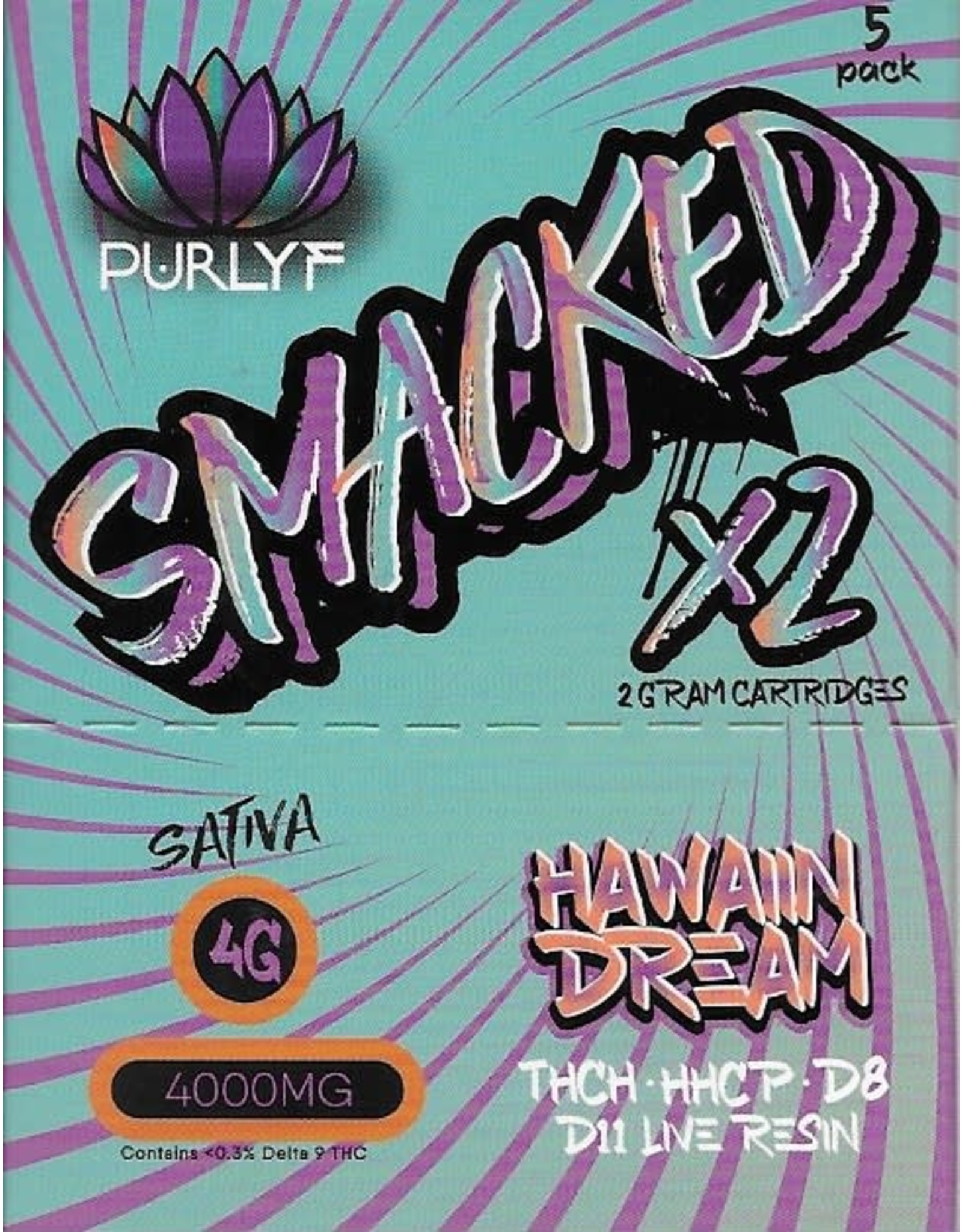 Purlyf Smacked 2x2g Cart THCH HHCP D8 D11 Live Resin Hawaiian Dream Box