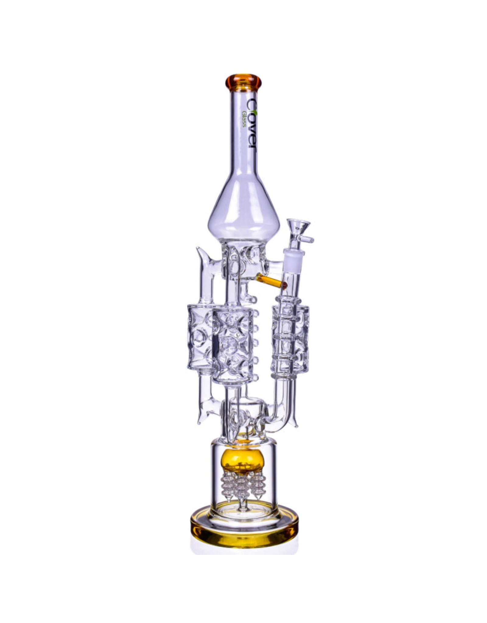 Clover Clover 10.5" Triple Recycler Glass Water Pipe Amber WPD232