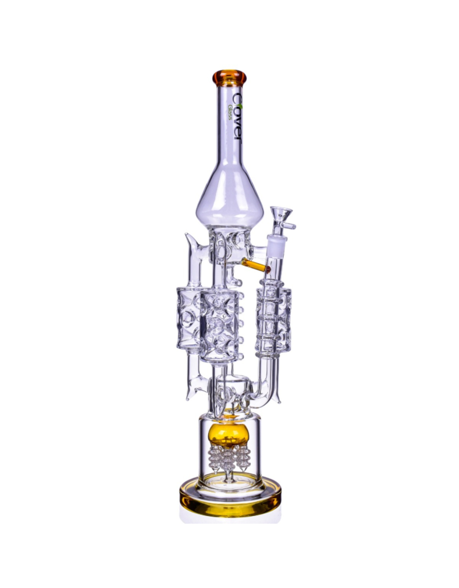 Clover Clover 10.5" Triple Recycler Glass Water Pipe Amber WPD232