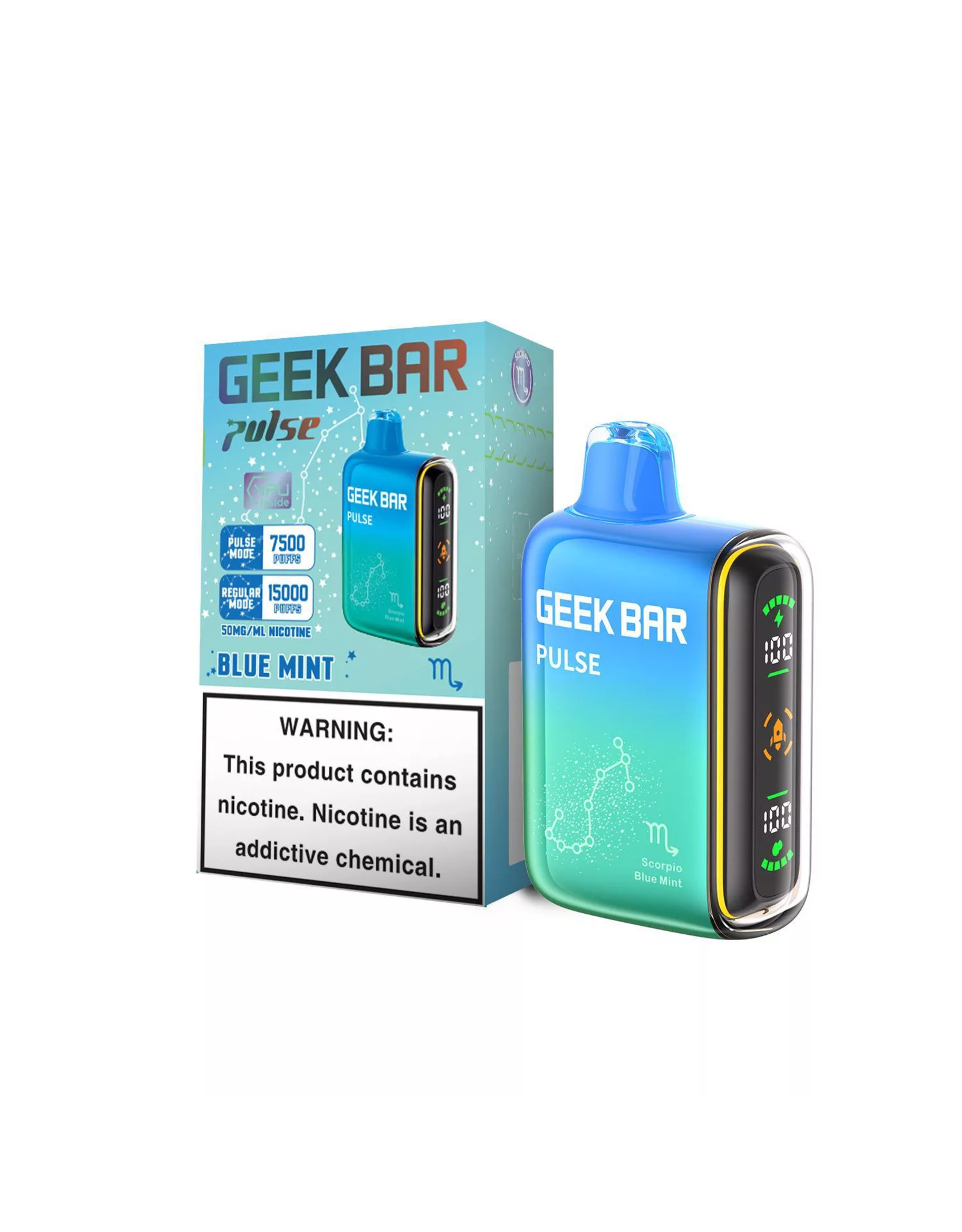 Geek Bar Geek Bar Pulse 10000 Puffs-Blue Mint (Scorpio)-5pk Box