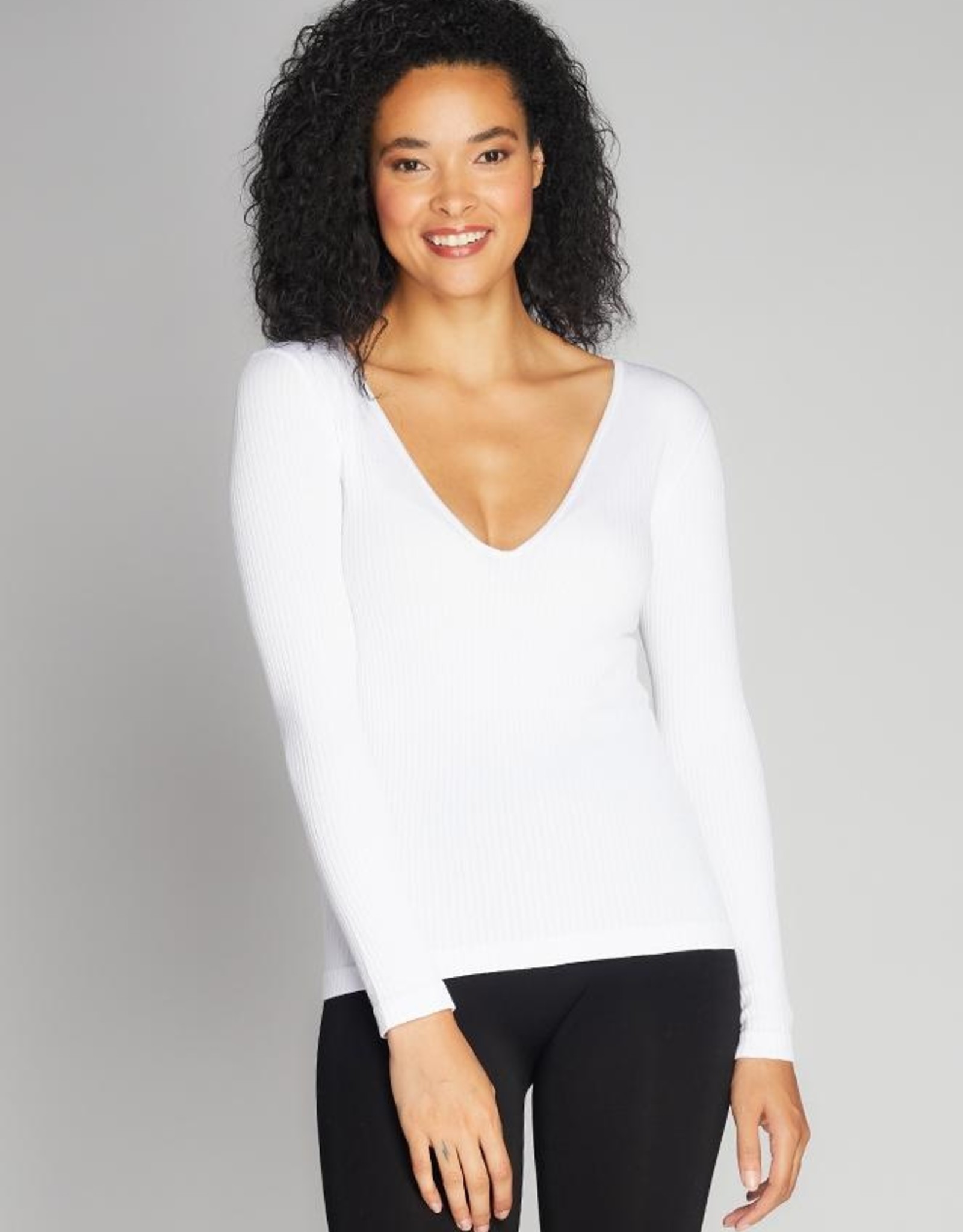 Seamless Rib Deep V Neck Top