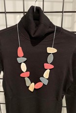 Suzie Blue Pink & Grey Tinted Wooden Pebble Necklace