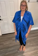 Abstract Tie Dye Mid Length Kimono - Blue