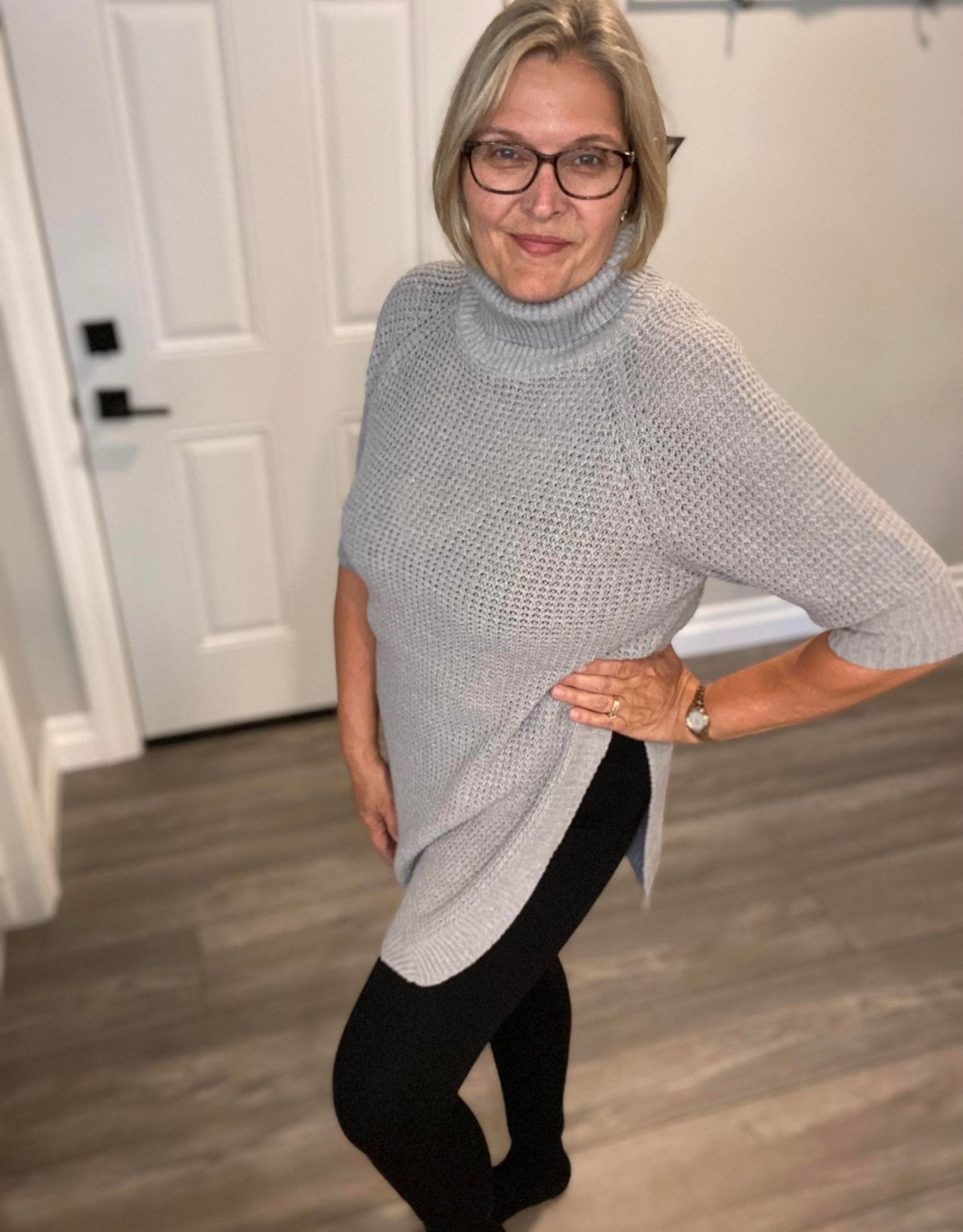 Waffle knit store tunic sweater