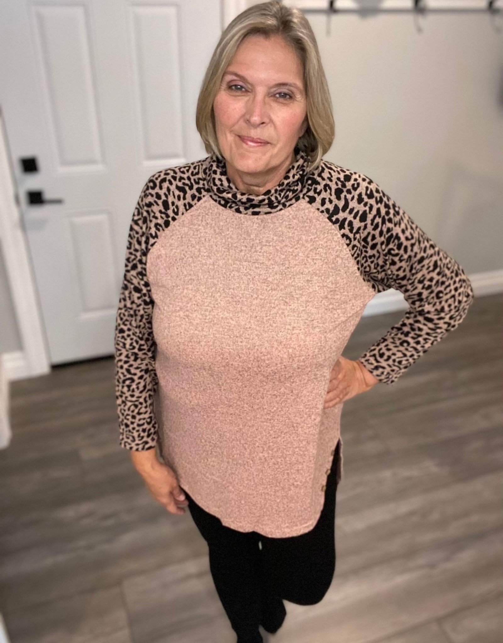 Sweater with Animal Print Sleeves