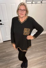 Animal Print Trim Tunic with Pocket