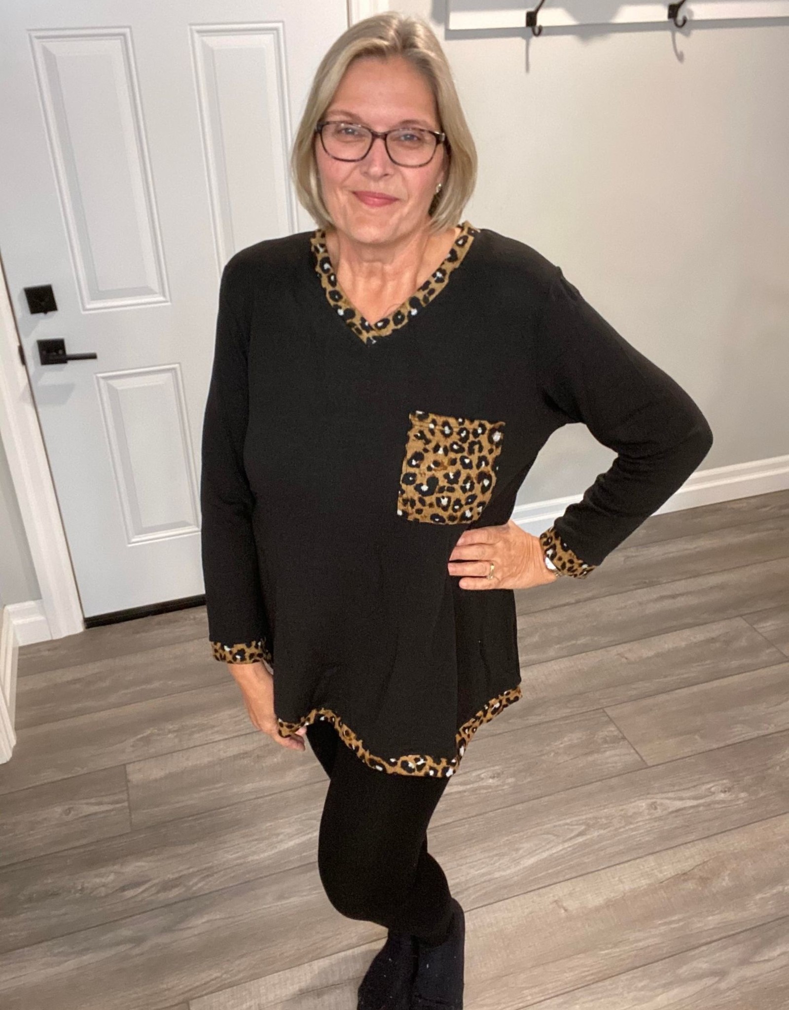 Animal Print Trim Tunic with Pocket