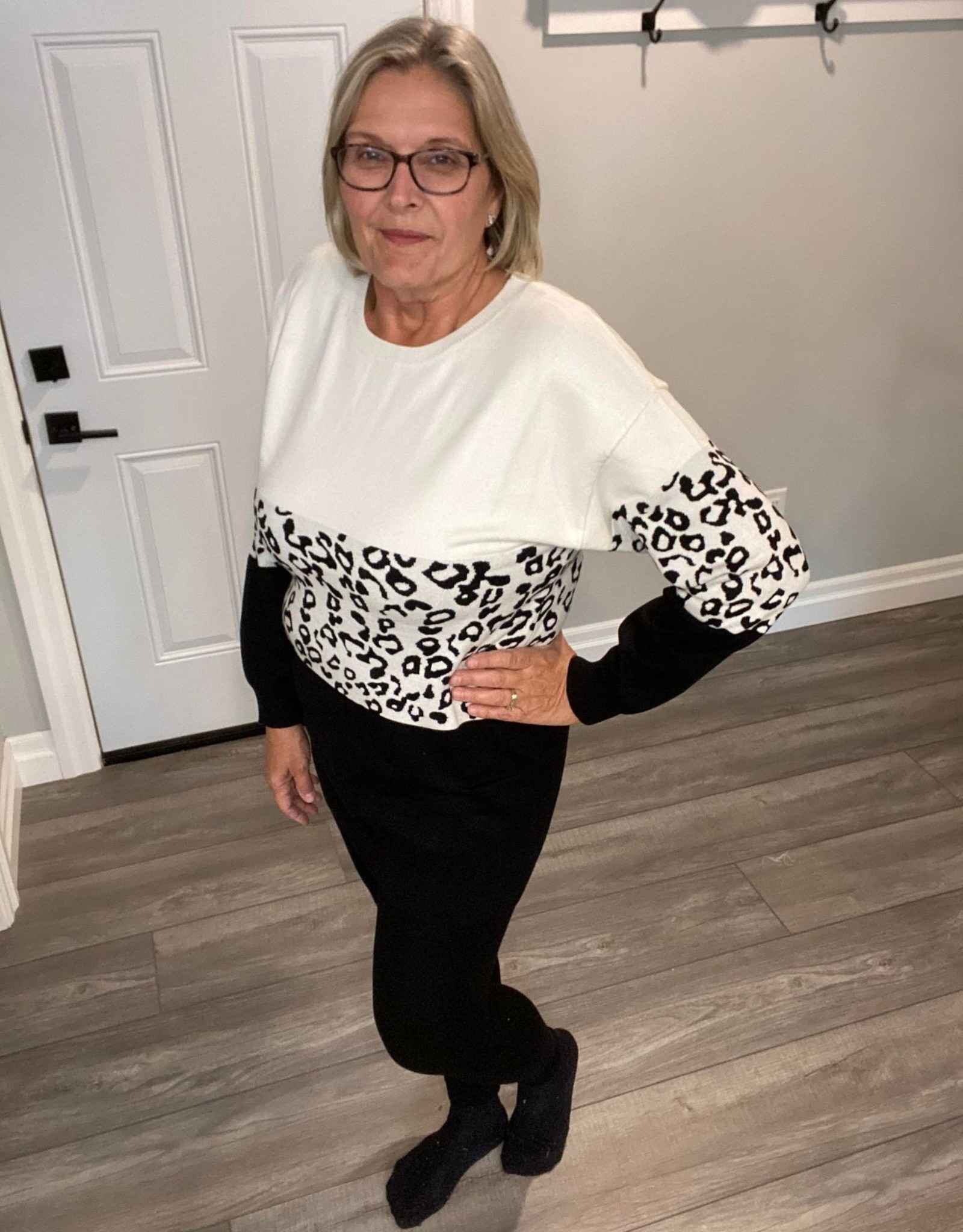 Animal Print Colour Block Tunic Sweater