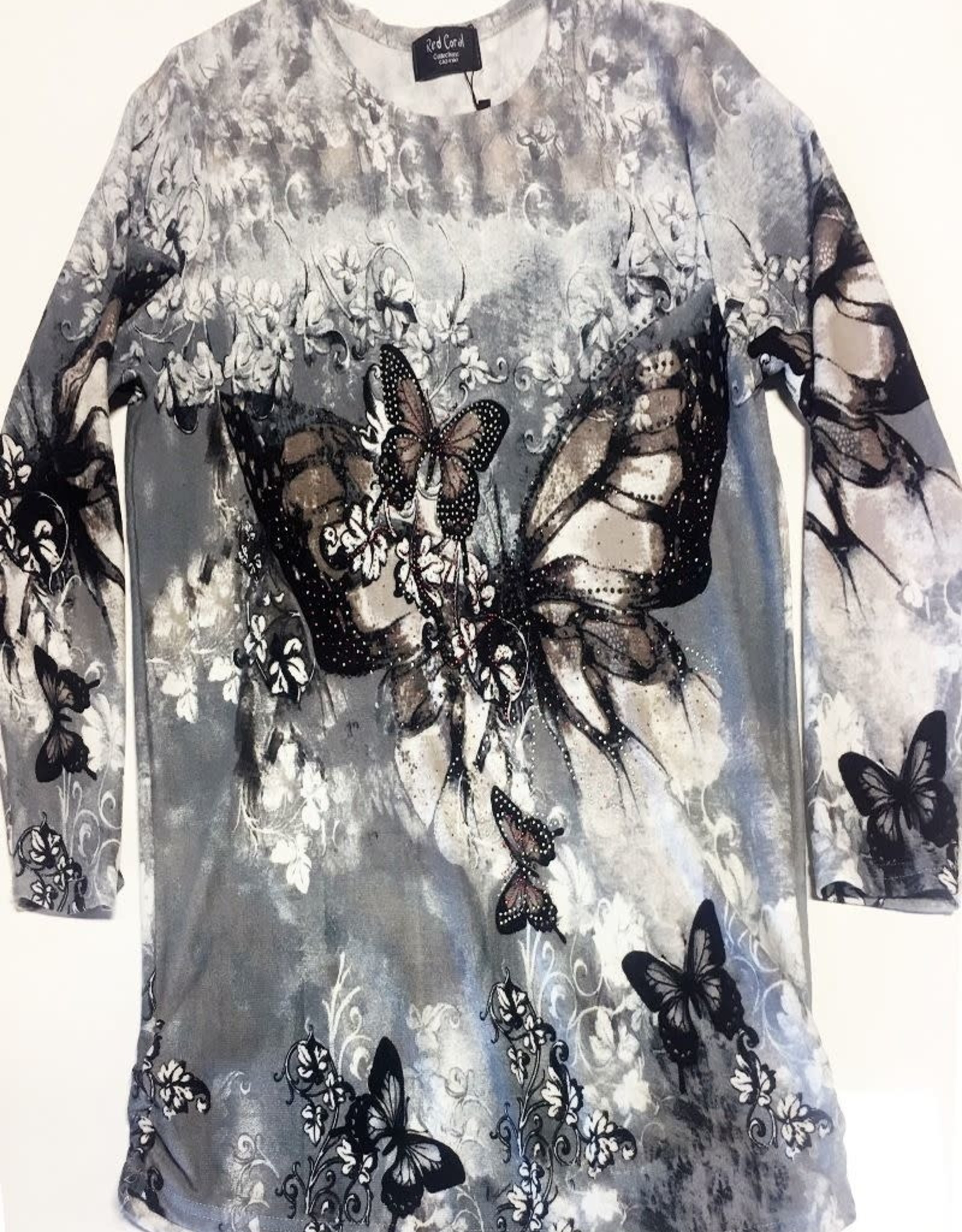 Embellished Butterflies Print Tunic Top One Size