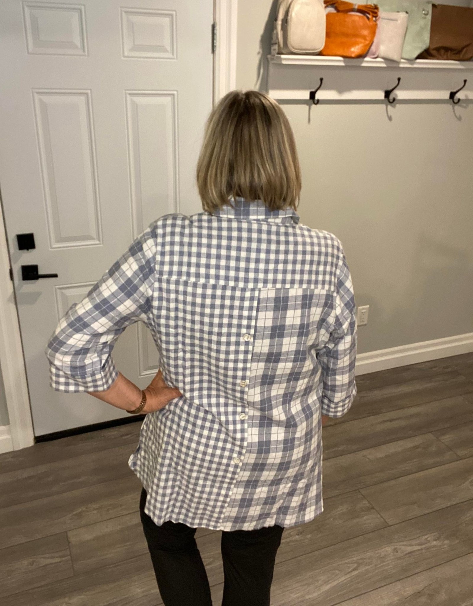 Plaid Cotton Tunic with Button Detail on Back