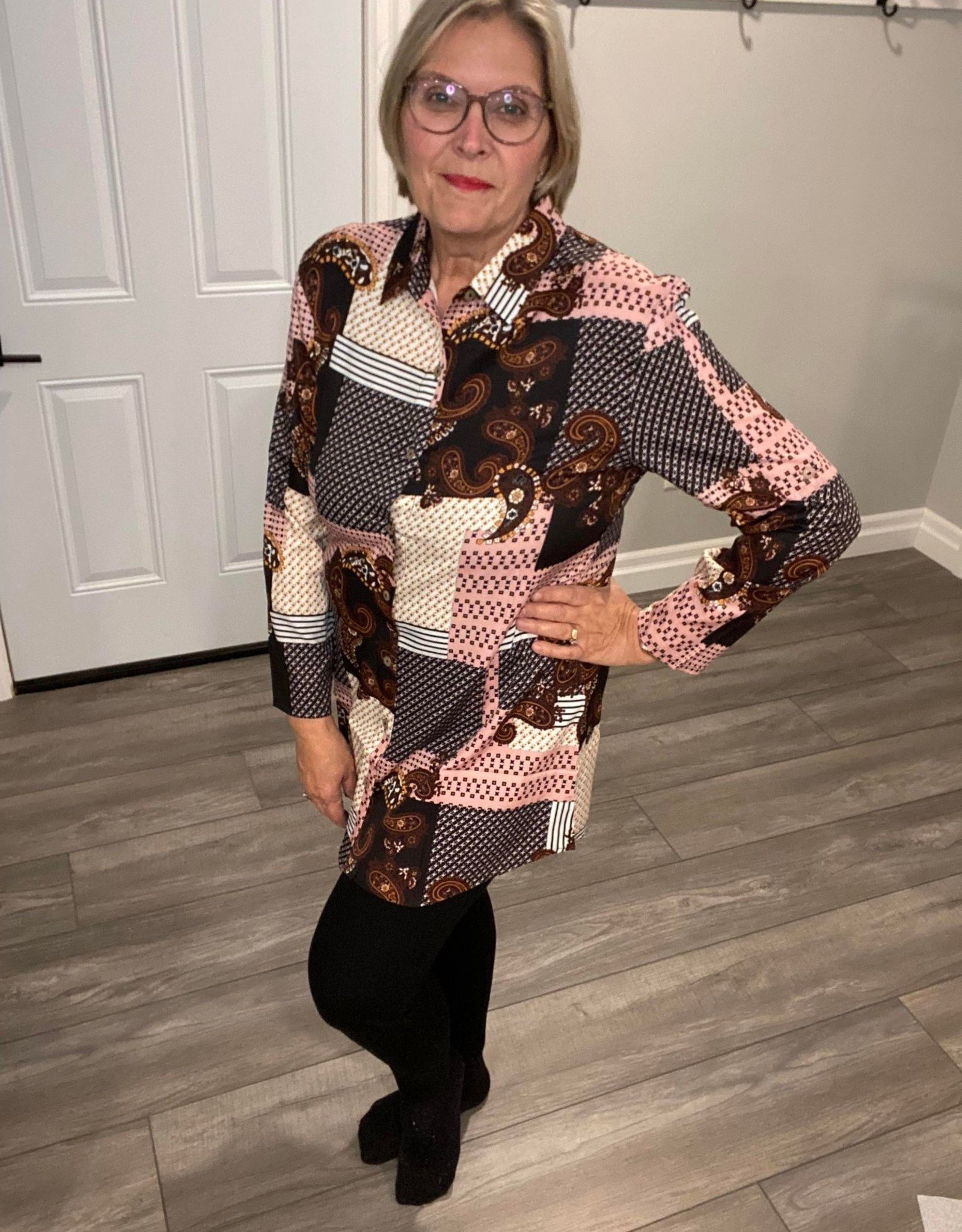 Patchwork Button Front Tunic