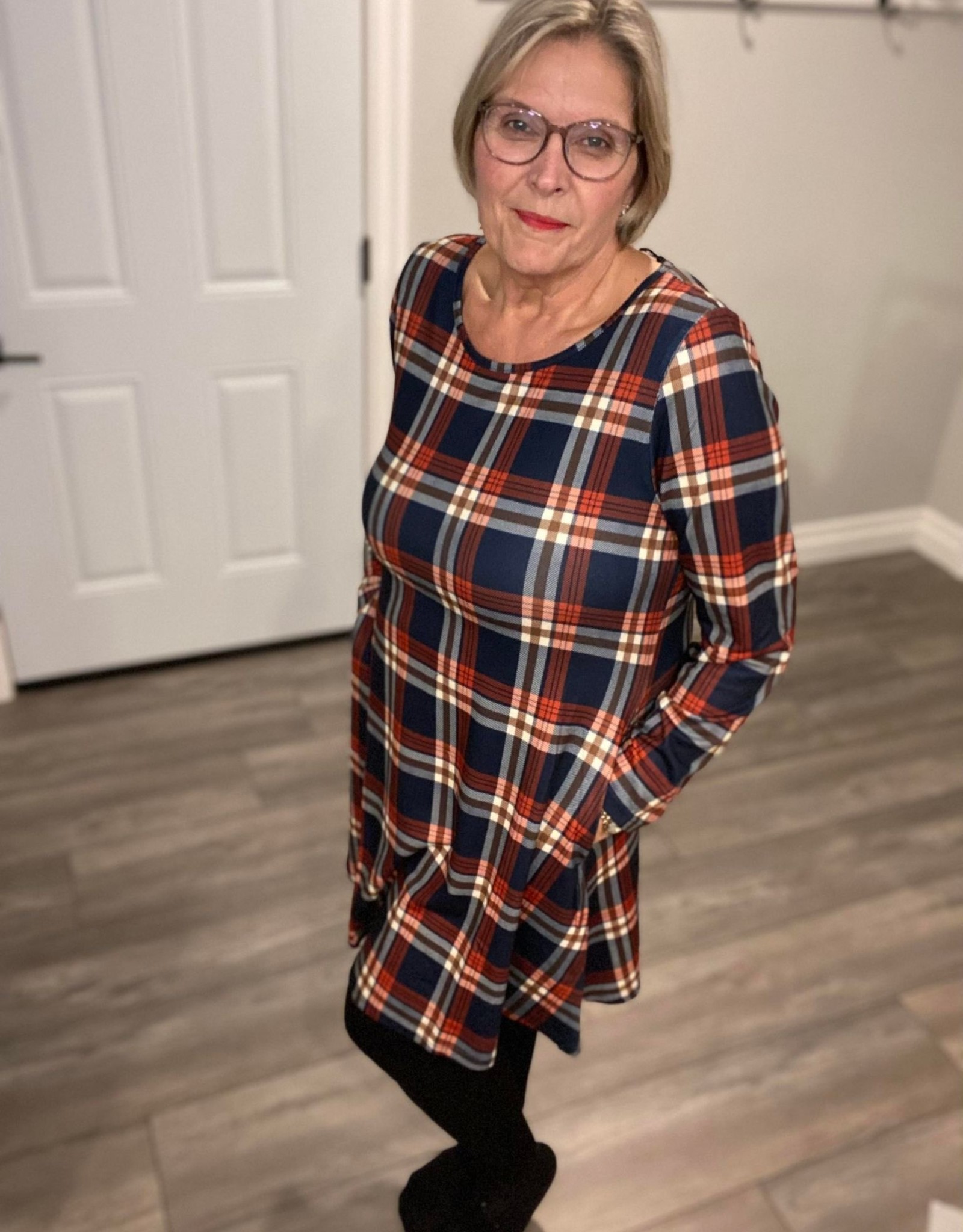 Plaid Aline Sweater Dress with Pockets