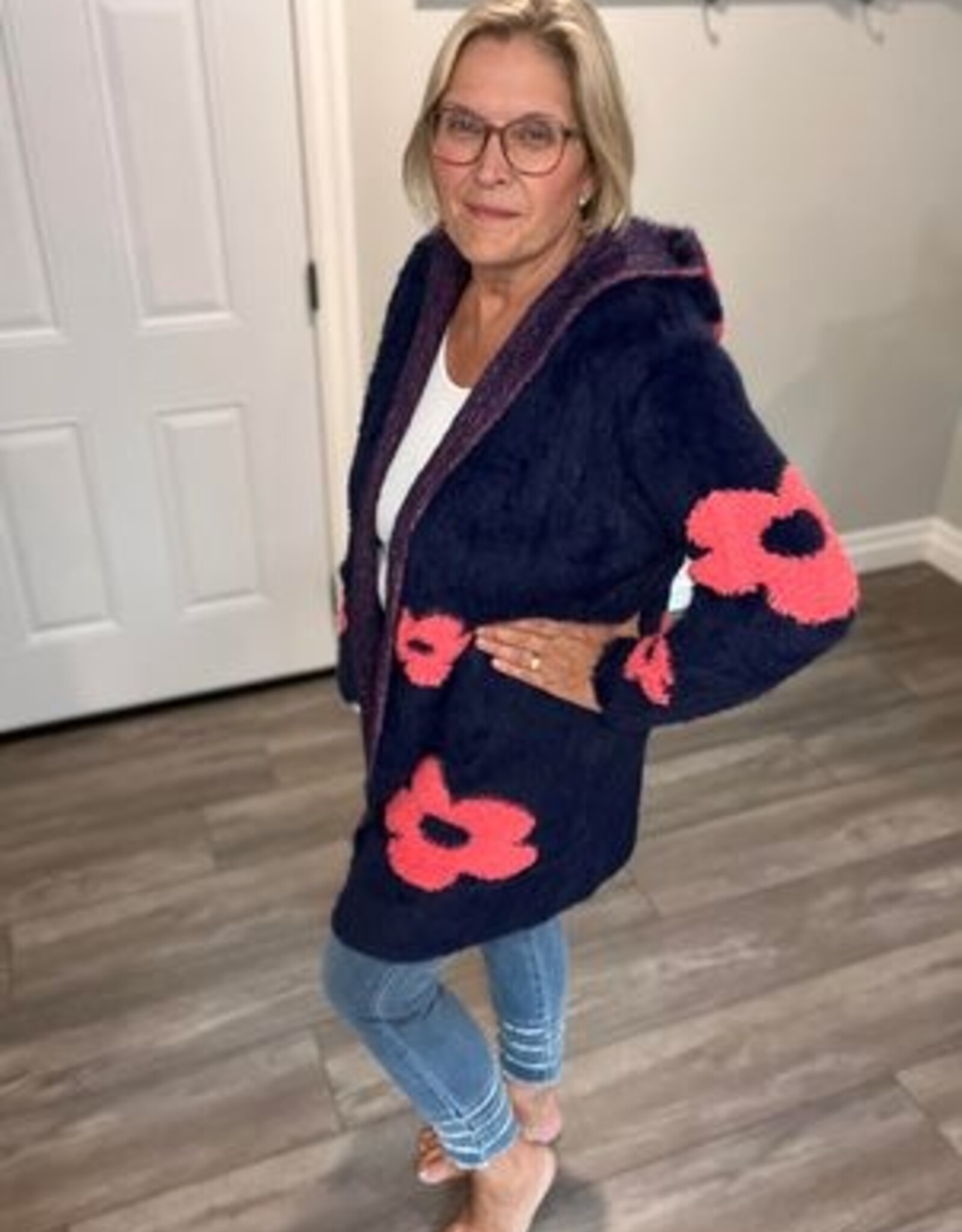 Creation Soft Hooded Cardigan with Poppies