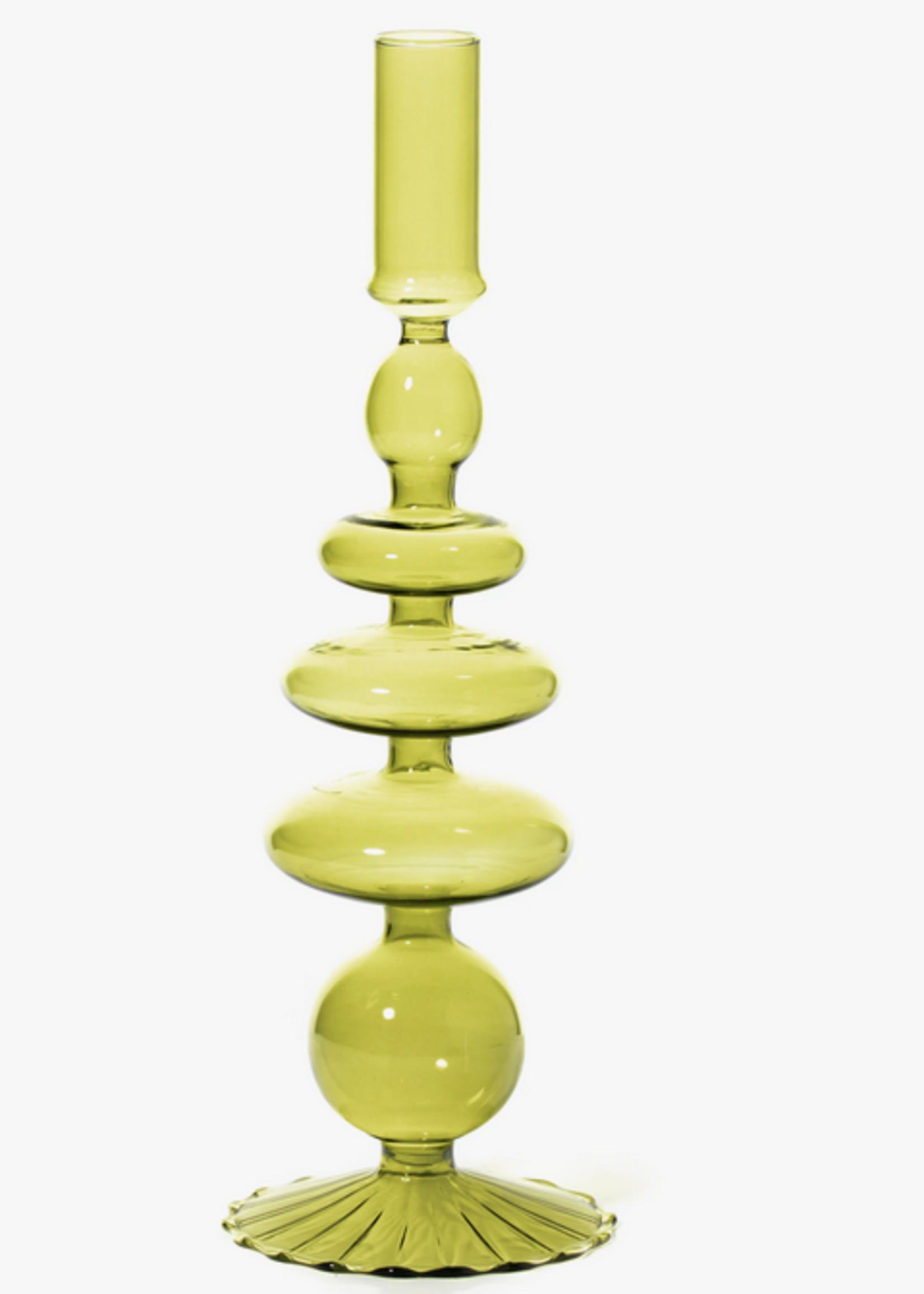 Colored Glass, Tapered Candle Holder Jade