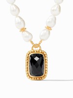 JULIE VOS Marbella Statement Necklace Gold Obsidian Black and Freshwater Pearl