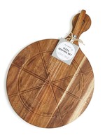 TWO'S COMPANY Personal Pizza Wooden Serving Board with Pizza Cutter
