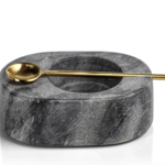 Tuscany Grey Marble Salt/Pepper Bowl W/ Gold Spoon
