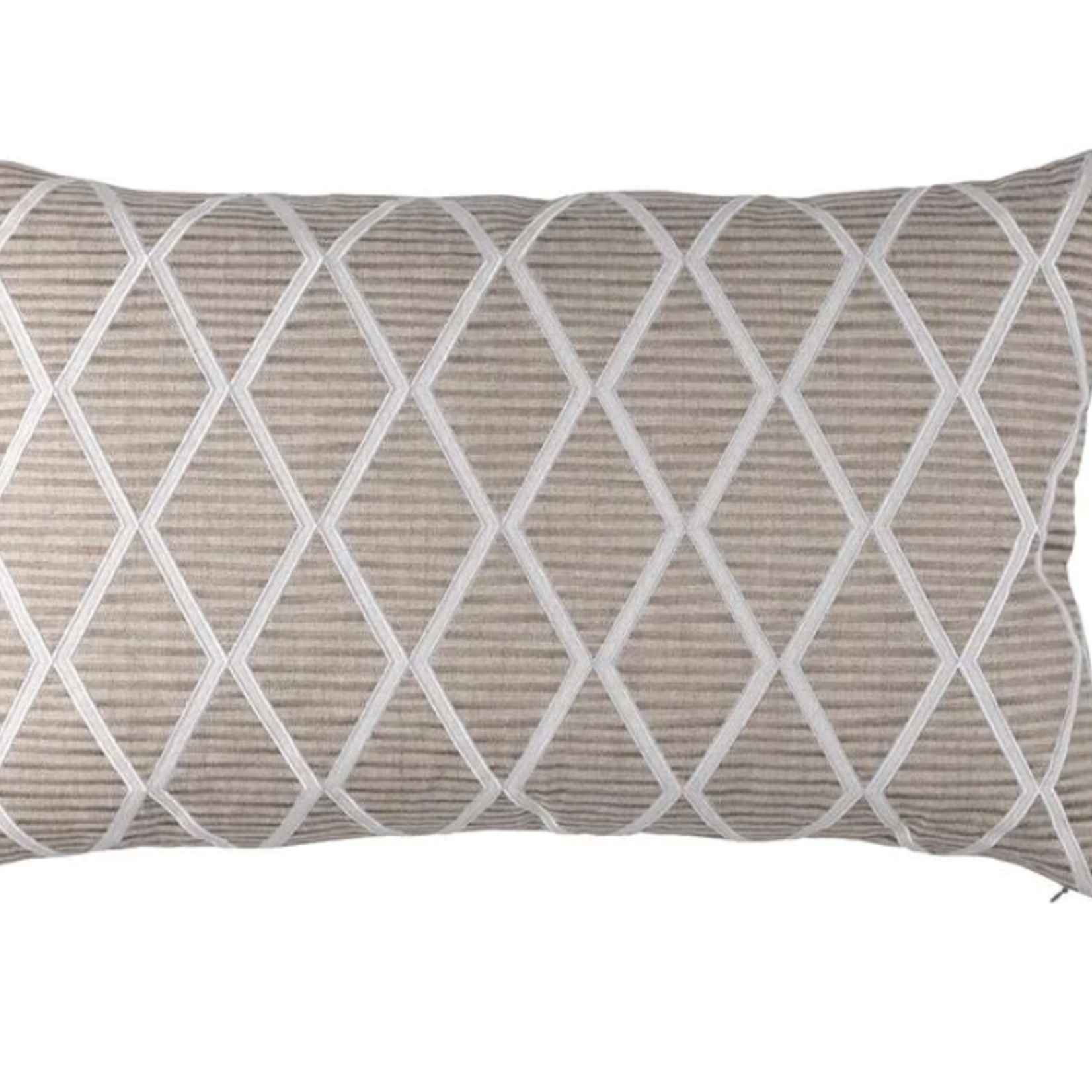 BROOK LG. RECT. PILLOW NATURAL HEMP HERRINGBONE/WHITE LINEN APPLIQUE/DK NATURAL EMB 18X30