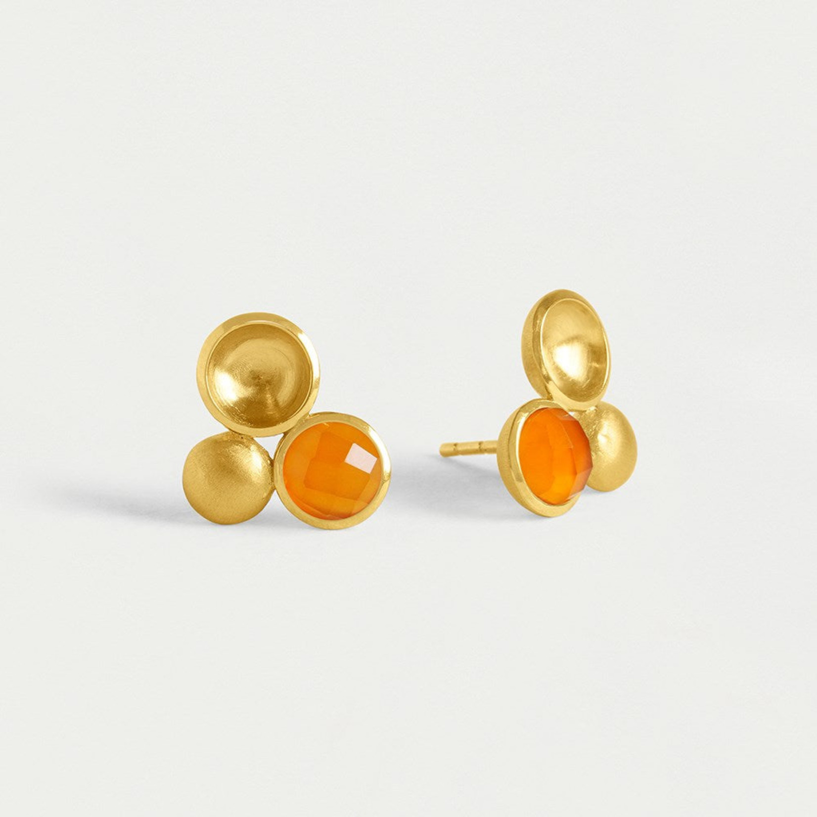 SOL Gemstone Studs, Ocean Orange Onyx/ Gold