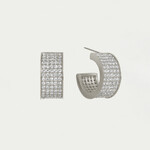 Petit Pave Thick Huggie Hoops - Silver, White Topaz