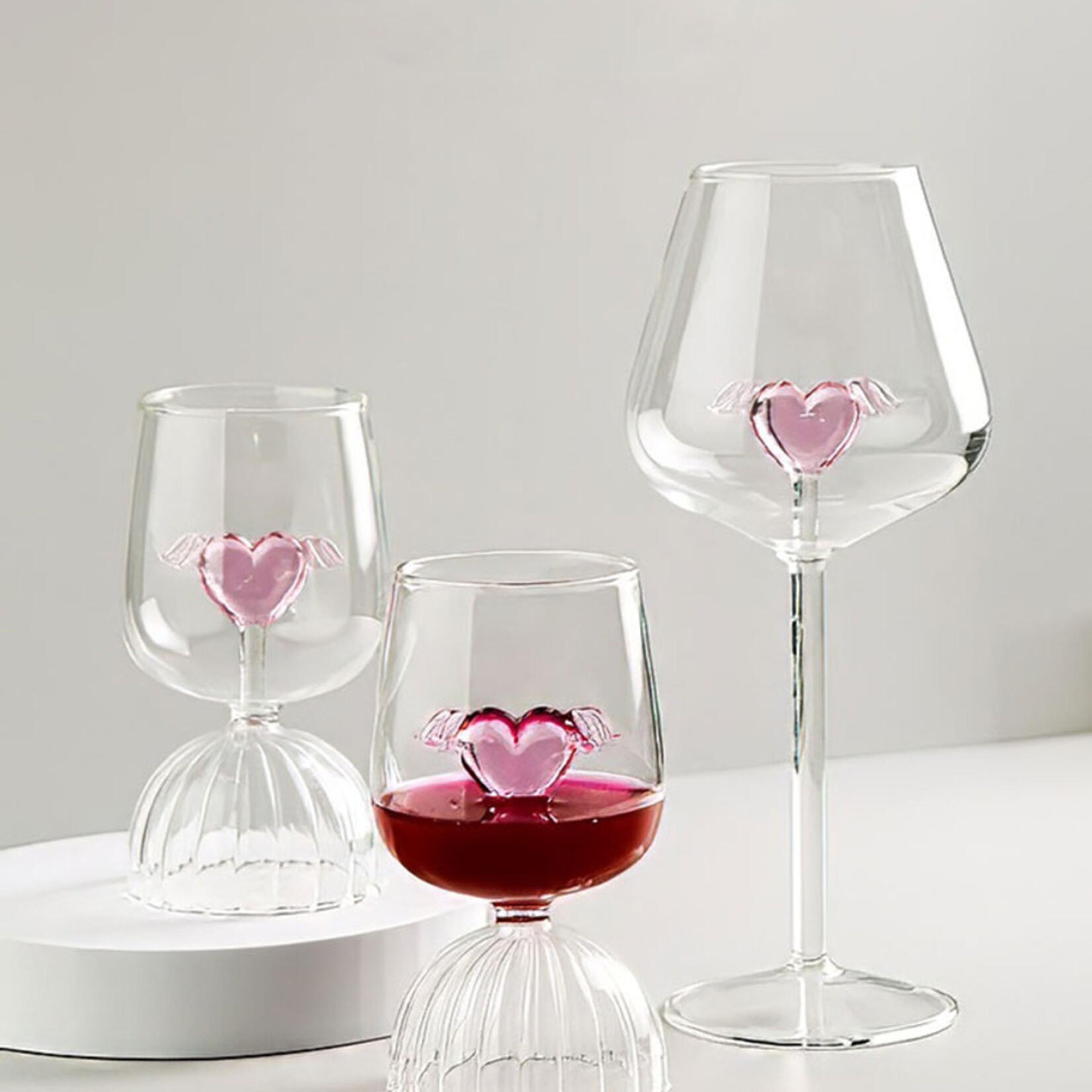 Faire/ Tutu Home Cupid Red Wine Stem  Glass with Heart