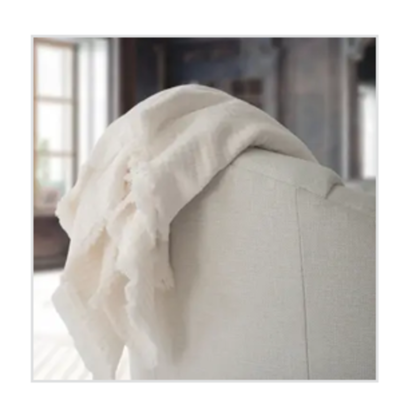 Faire/ Tajik Home Cloud Gauze with Frayed Edge Cotton Throw, 50" x 60" Cream