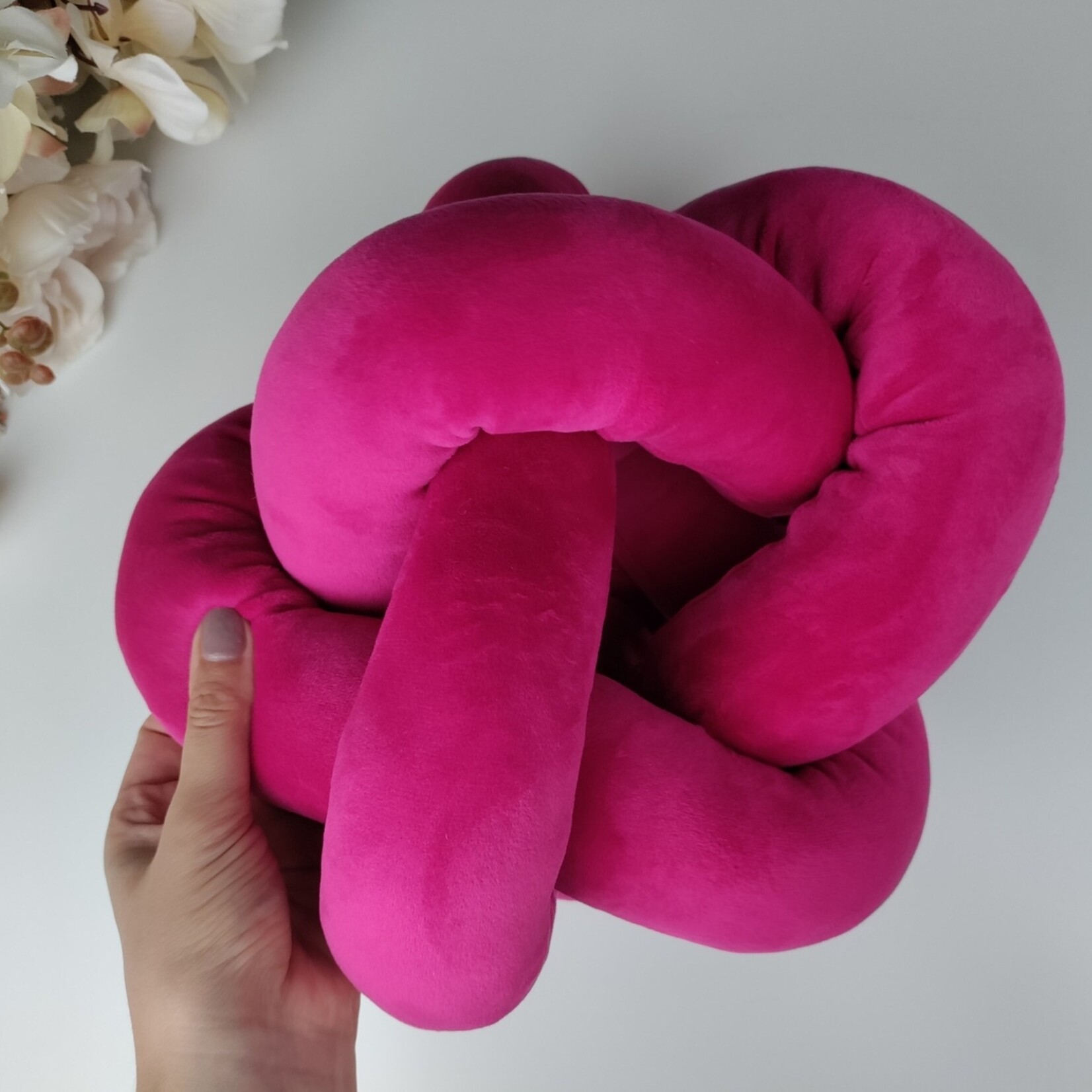 KNOT PILLOW SMALL BUTTON 8" PEACH