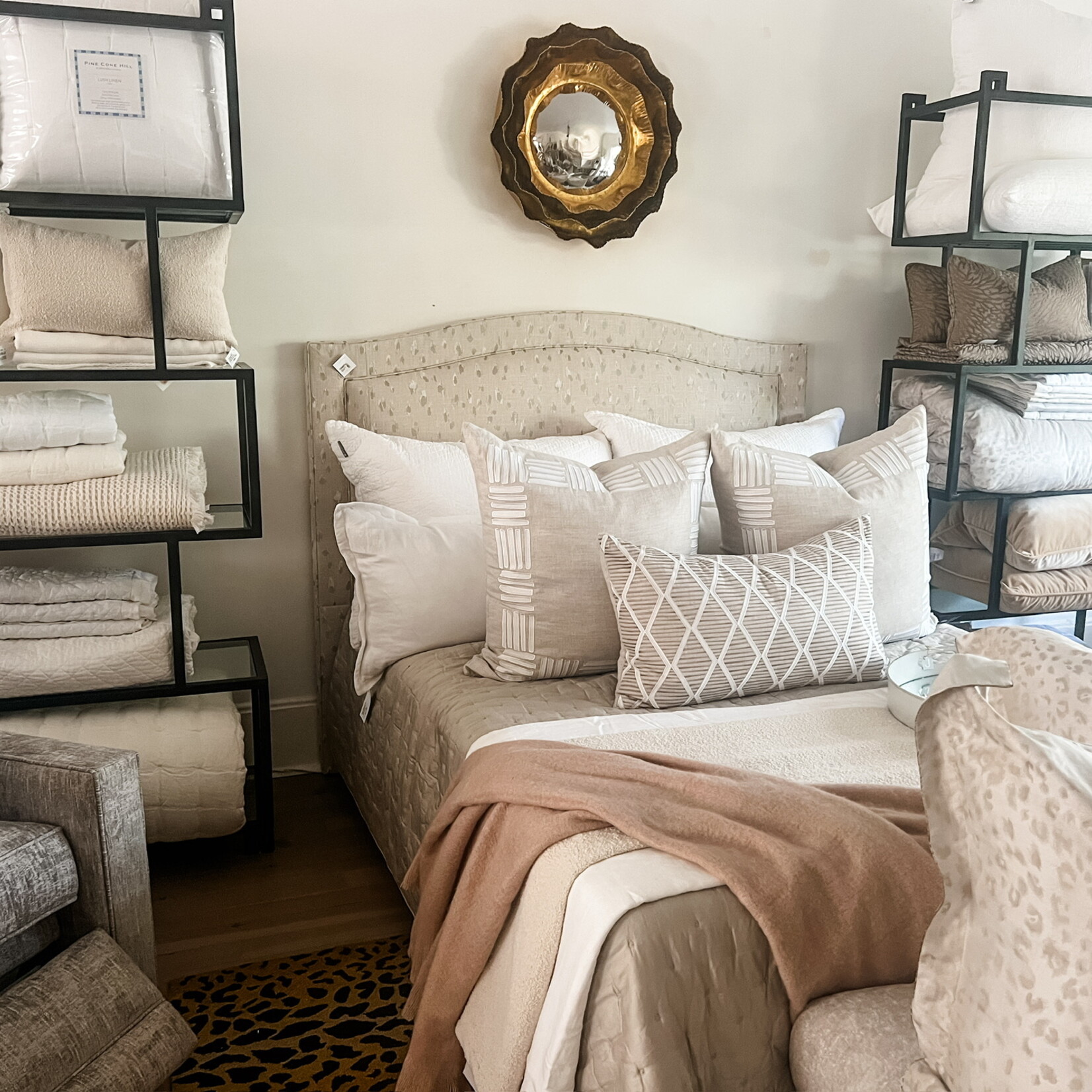 BROOK LG. RECT. PILLOW NATURAL HEMP HERRINGBONE/WHITE LINEN APPLIQUE/DK NATURAL EMB 18X30