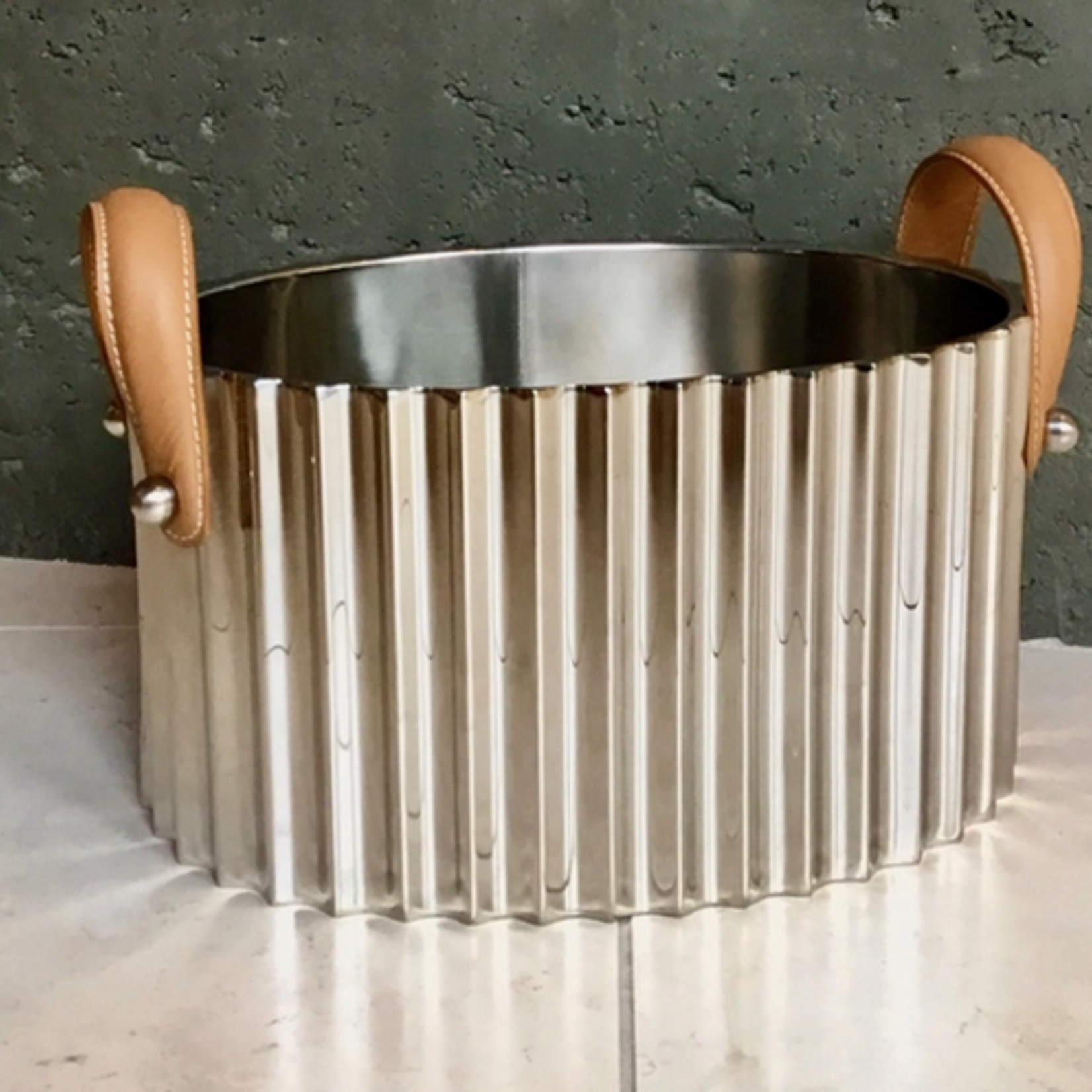 Medium Stainless Steel Wine Cooler w/ Leather Handles